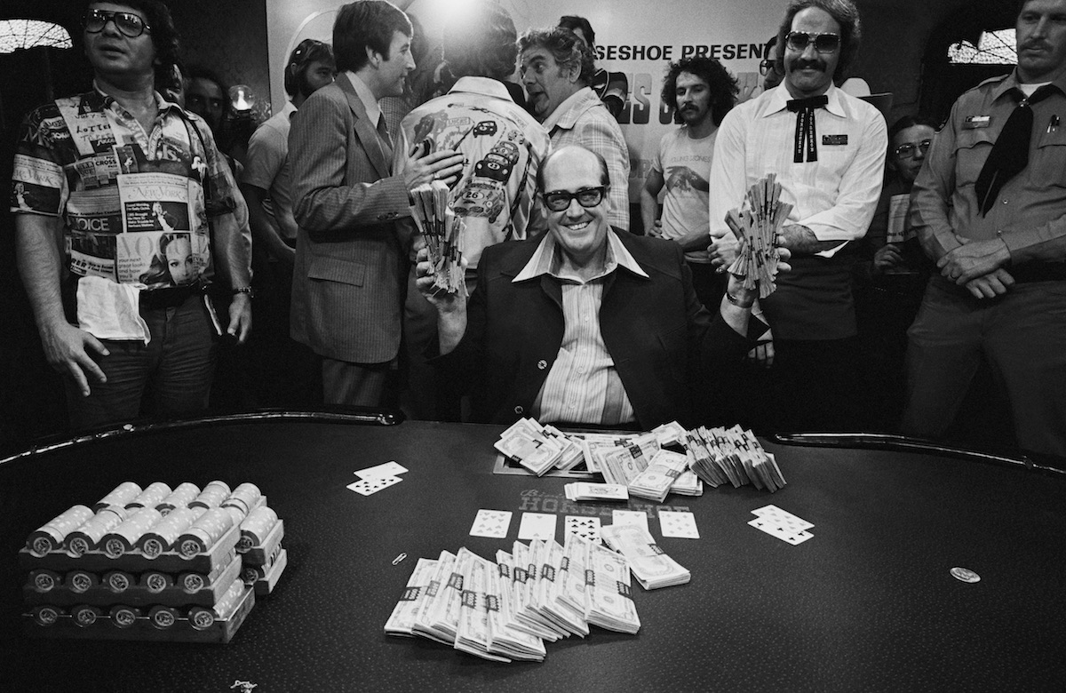 Doyle Brunson after winning the 1977 WSOP Main Event for $340,000. (Photo by Tony Korody/ Getty Images)