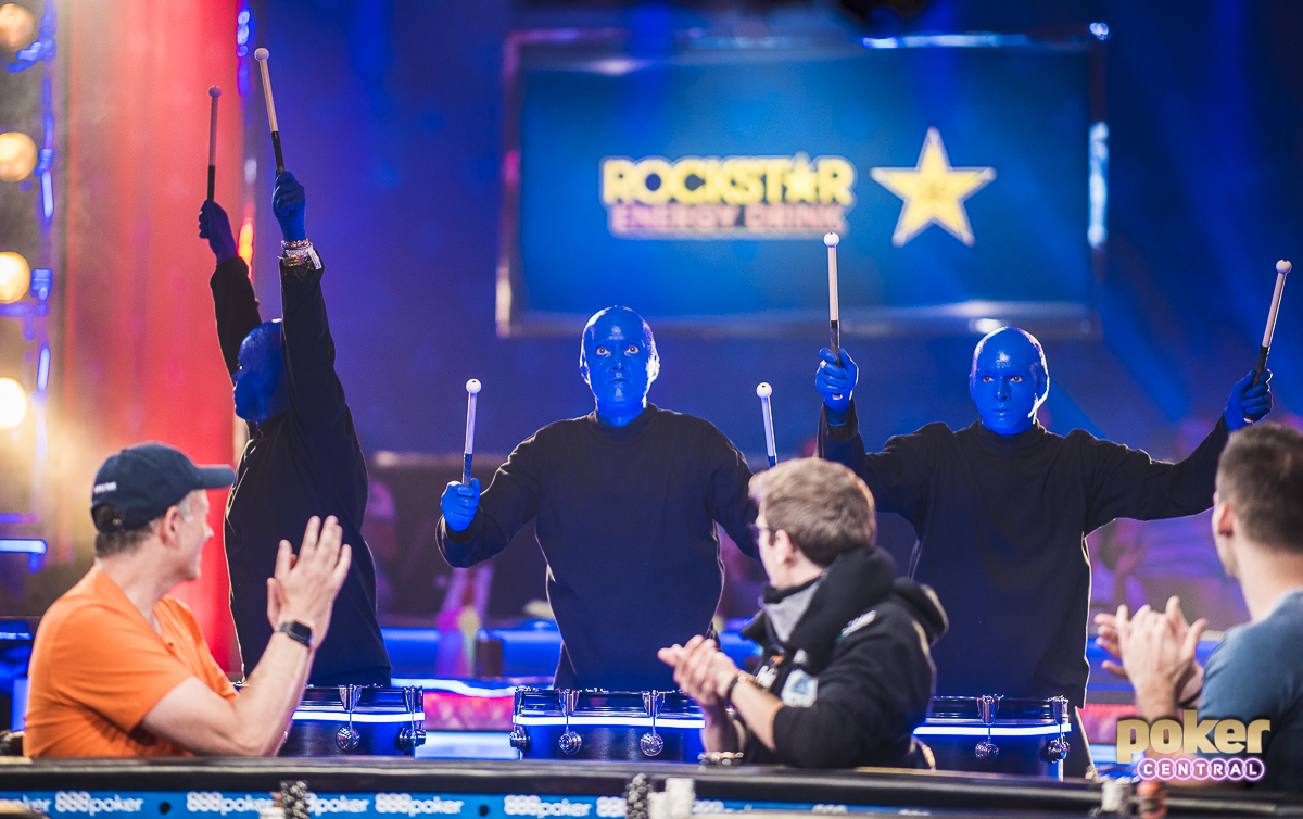 Big One for Blue Men: It still seems crazy that the 2018 WSOP has already come to an end. There was an eerie vibe walking into the Amazon for the Big One for One Drop final table. Everything was gone. Tables moved out of Amazon, the hallways cleared. Only the ESPN main stage and a few media tables were left. Regardless, there was still a final table to be played, as someone was about to leave Vegas with an extra $10 Million. To kick things off the Blue Man Group performed with a couple of their gimmicks, and immediately got the crowd involved in what was about to be a wild final table.
