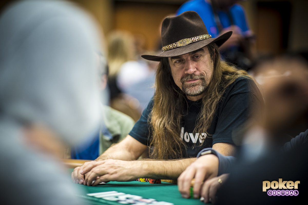 Also spotted in today's field is the 2017 WSOP Player of the Year, Chris Ferguson. Ferguson has been one of the more polarizing figures in poker these past few years, but nothing can take away from his results the past 12 months. Along with a shirt reading "LOVE," Ferguson was wearing his signature Cowboy hat, laced out with a WSOP bracelet. He takes a stack of 110,000 into the dinner break.