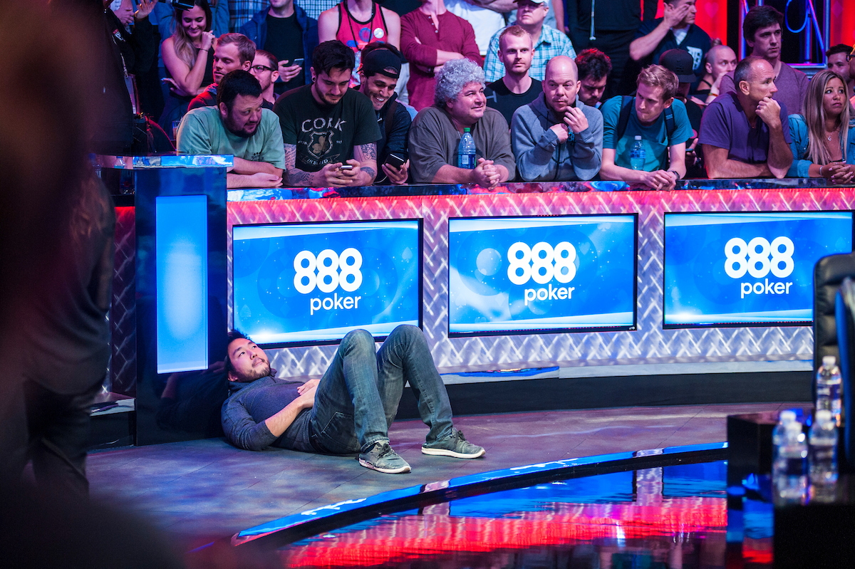 John Cynn, floored by his elimination in 11th place in the 2016 WSOP Main Event. Relive this moment on PokerGO now.