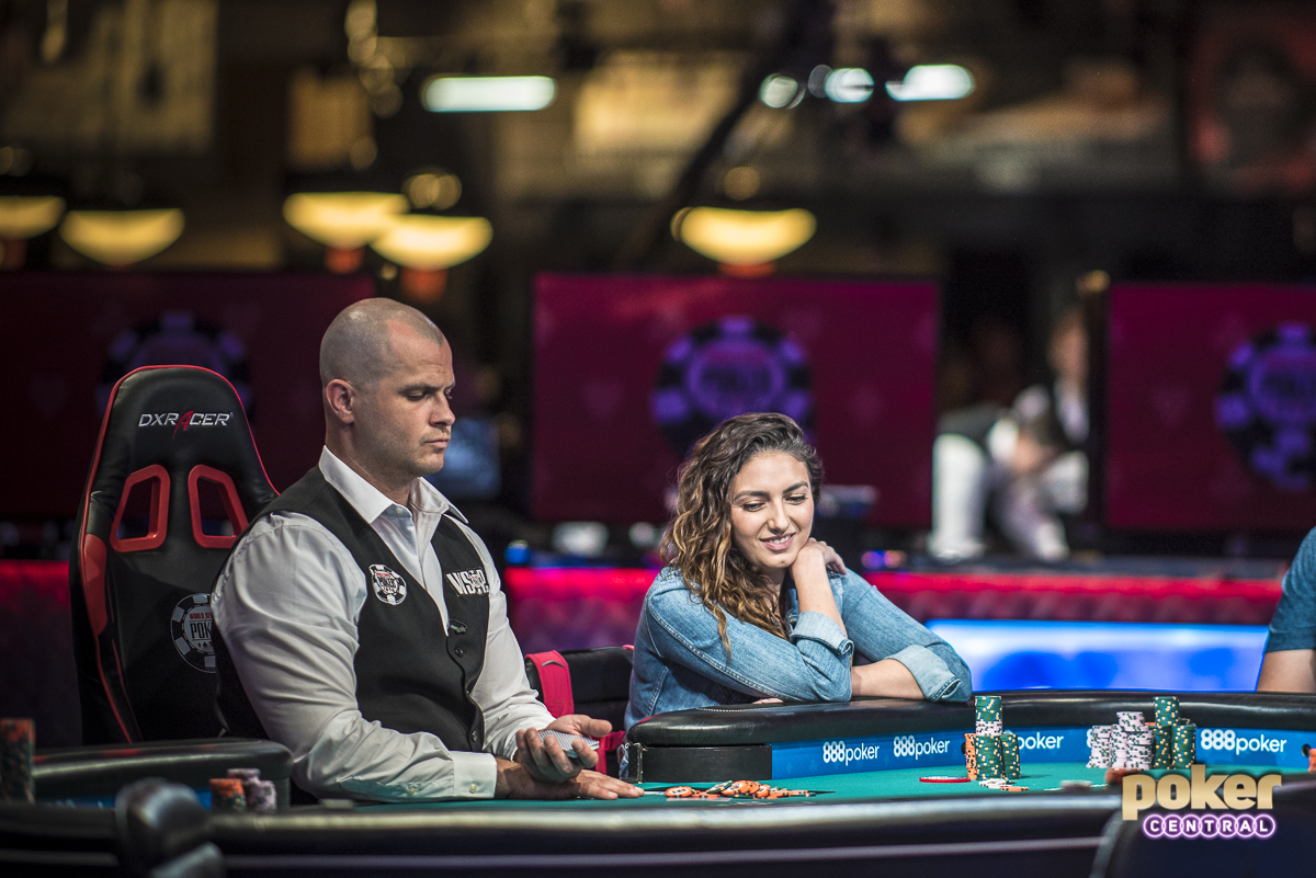 It was a fun and wild ride, but the last woman standing in the 2018 Main Event has been eliminated. Kelly Minkin came into the day hovering around 20bb, and never seems to gain any traction. On her final hand she got into a button vs small blind confrontation, putting the last of it in holding ace-ten against the ace-king of Frederik Jensen. Minkin failed to improve and was eliminated in 50th place. Despite the elimination, Minkin was all smiles as she walked out of the Rio one last time, followed by her closest fan, her father.
