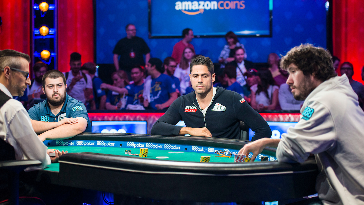 Three handed in the 2017 WSOP Main Event: Benjamin Pollak, Scott Blumstein and Dan Ott.