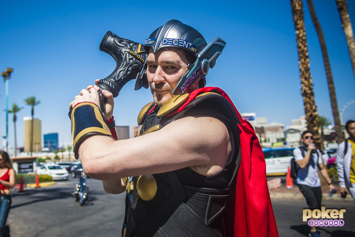 The Main Event isn't the Main Event, without a few over-the-top entrances from players and fans alike. This year it was Randall Emmett who turned up with an entire marching band as he paraded into the Amazon room. Not to be outdone, Phil Hellmuth showed up the next day escorted by 13 models dressed as superheroes. First Hellmuth arrived on via motorcycle dressed as Thor, before making the long walk down the Rio Hallway to the amazon room. Certainly a Hellmuth-esque way to kick off the Main.