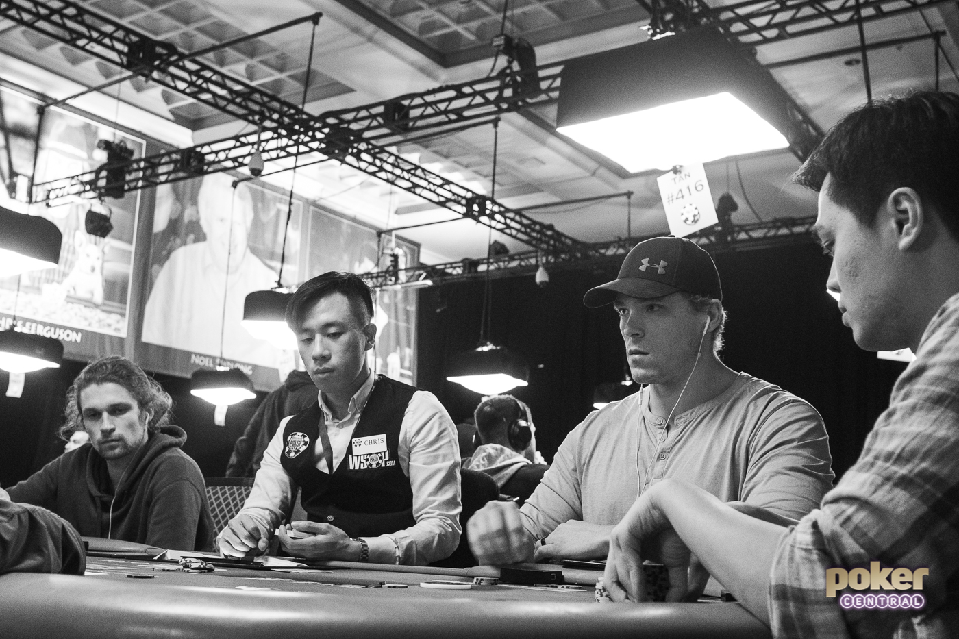 In position versus Ben Heath, Alex Foxen looks focused during Day 1 of the $50,000 High Roller at the WSOP.