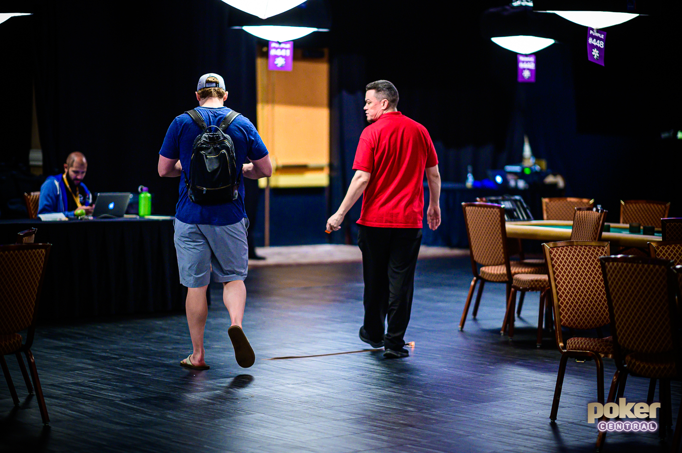 Alex Foxen on his way to the payout desk after busting the 2019 WSOP Main Event in 40th place.
