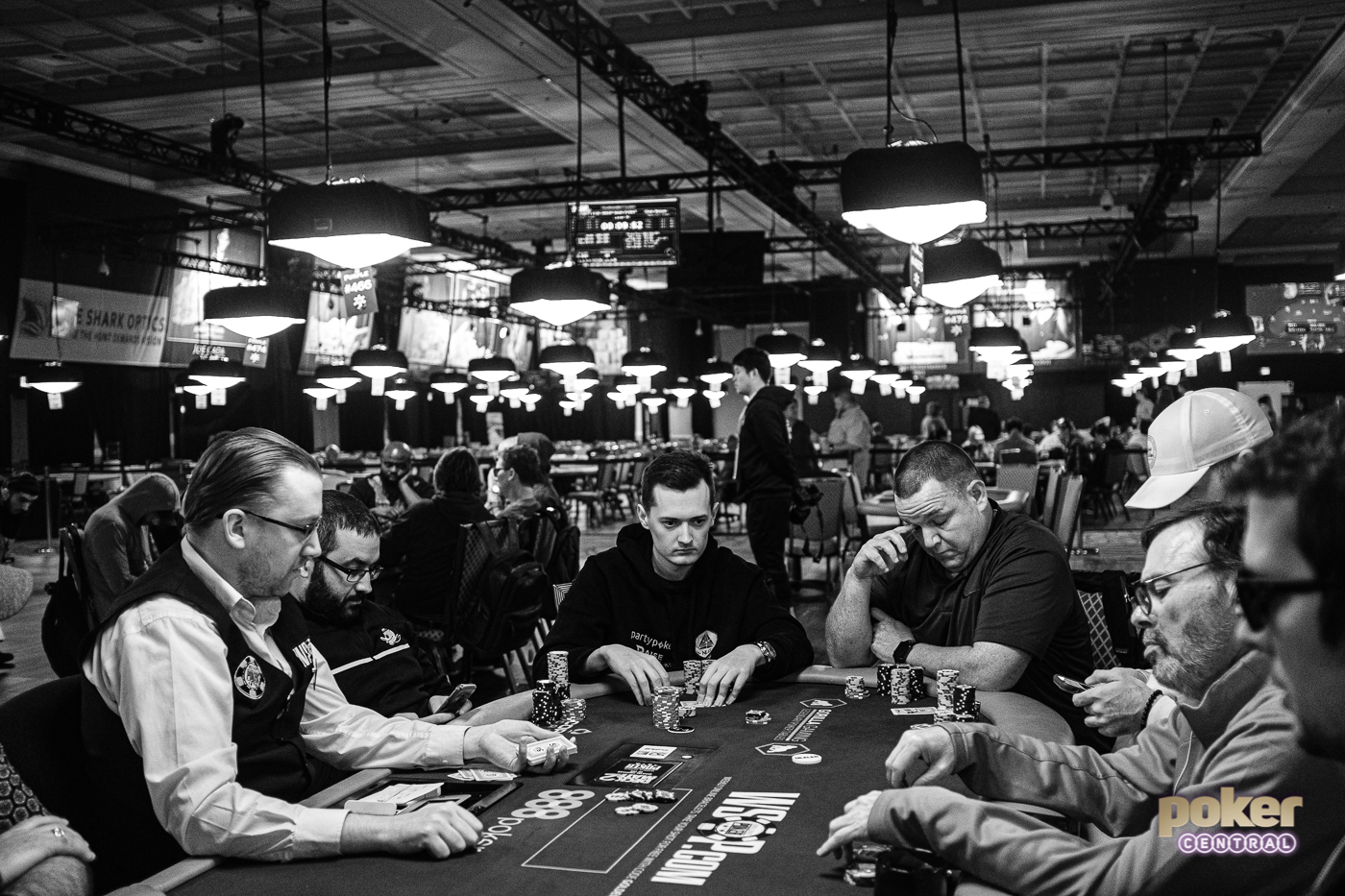 Nick Marchington in action during Day 6 of the 2019 WSOP Main Event.