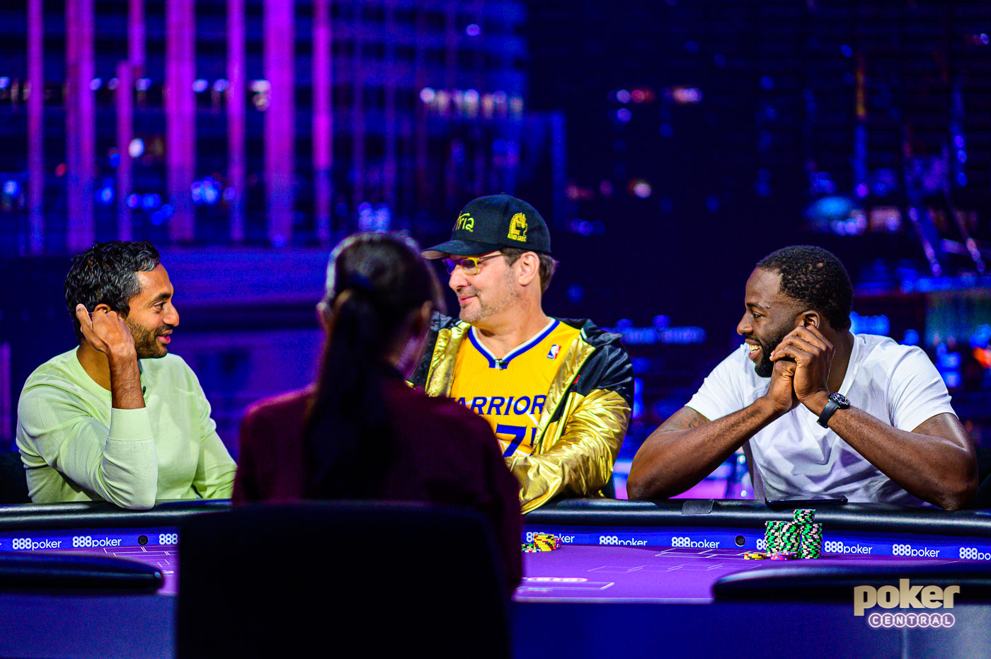 Chamath Palihapitiya, Phil Hellmuth, and Draymond Green having a blast on Poker After Dark.