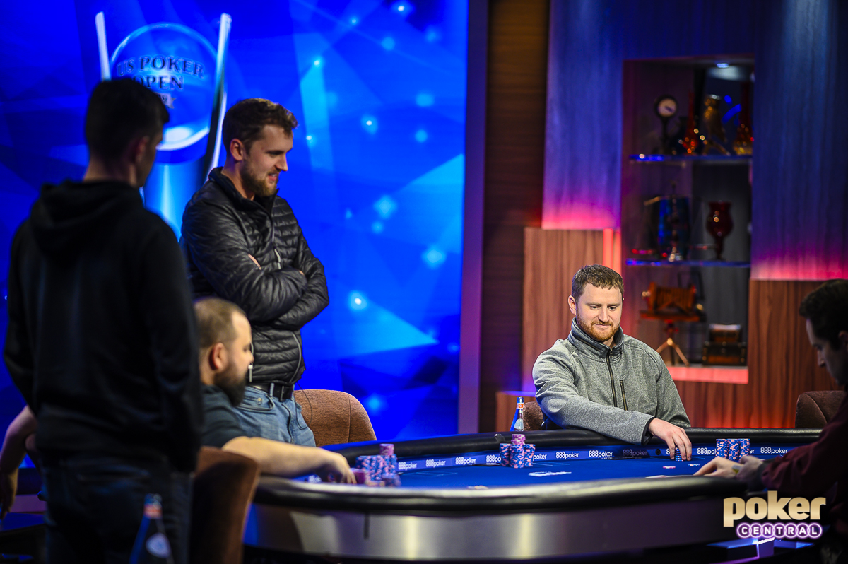 David Peters earlier at the final table battling for the trophy, $1.3 million, and the $100,000 top prize at the 2019 U.S. Poker Open.