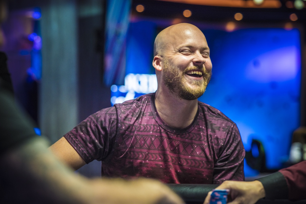 Gabe Patgorski having a blast in the $10,000 Short Deck Poker event at the 2018 Poker Masters.